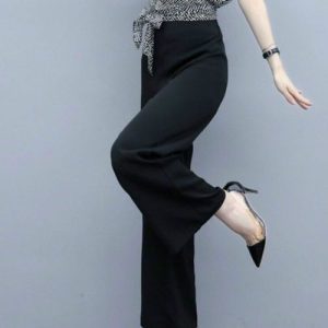 Set Đồ Nữ, Sét Áo Cổ V Mix Quần Suông Họa Tiết Chấm Bi Cột Nơ Trang Trí Kiểu Dáng Trẻ Trung Hợp Thời Trang